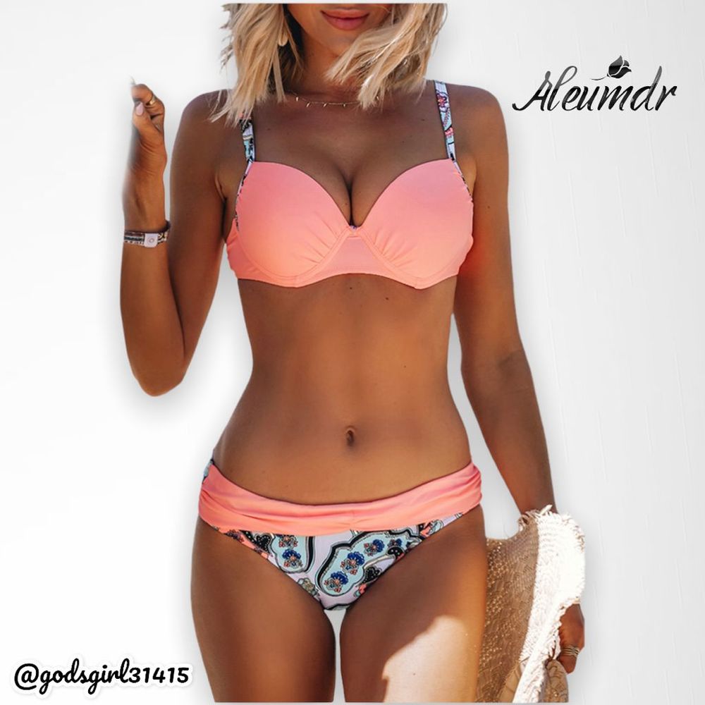 Aleumdr Women’s Coral Pink Push-Up Bikini Set